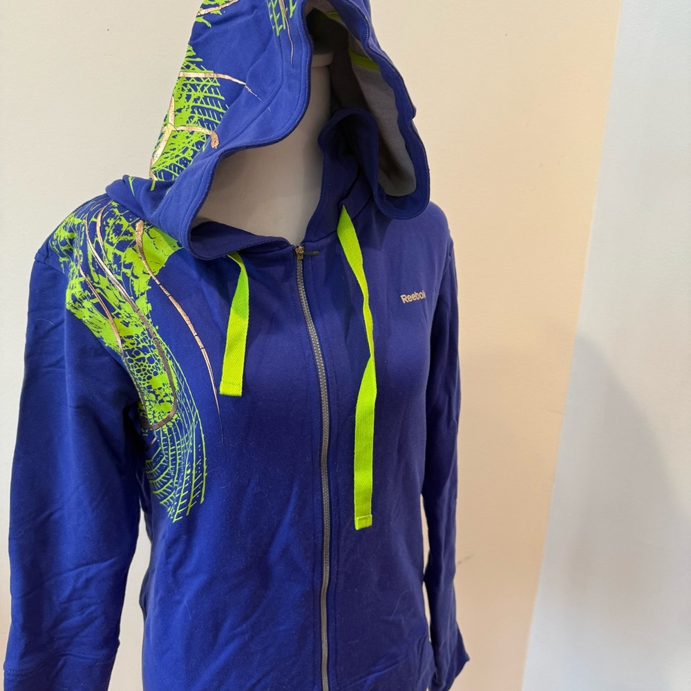 Reebok Blue and Green Athletic Jacket with Hood - Picture 4 of 8